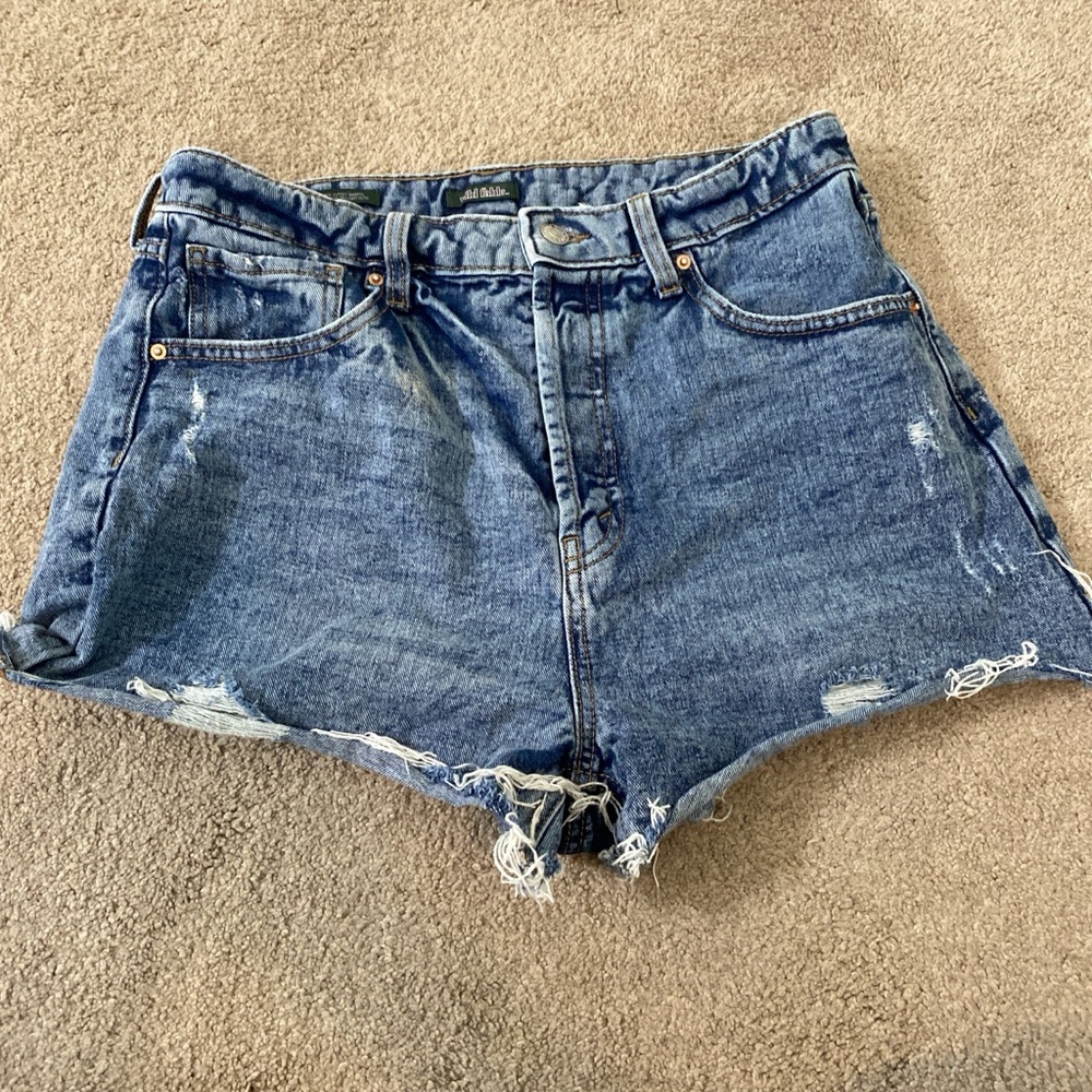 Dark blue high waisted denim short